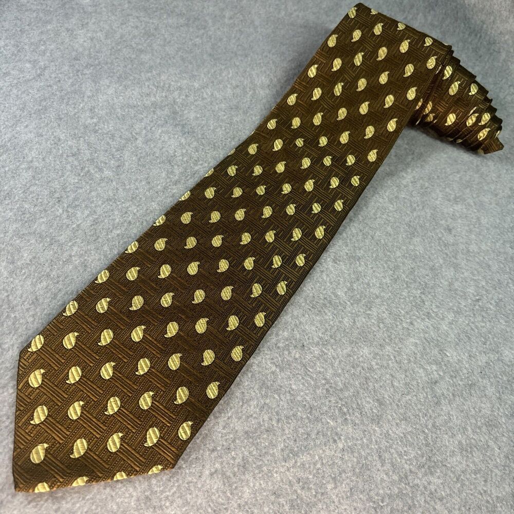 Vintage Vitaliano Pancaldi Tie Bronze & Gold Comma AOP Jacquard L:57" W:3.5"